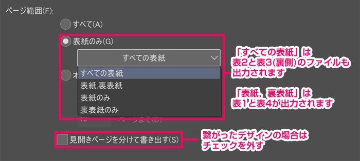 表紙書き出し指定