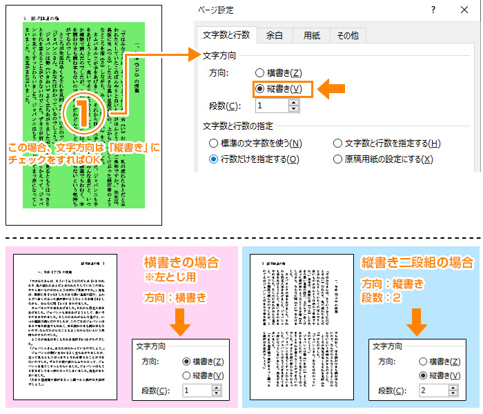 文字方向と段数